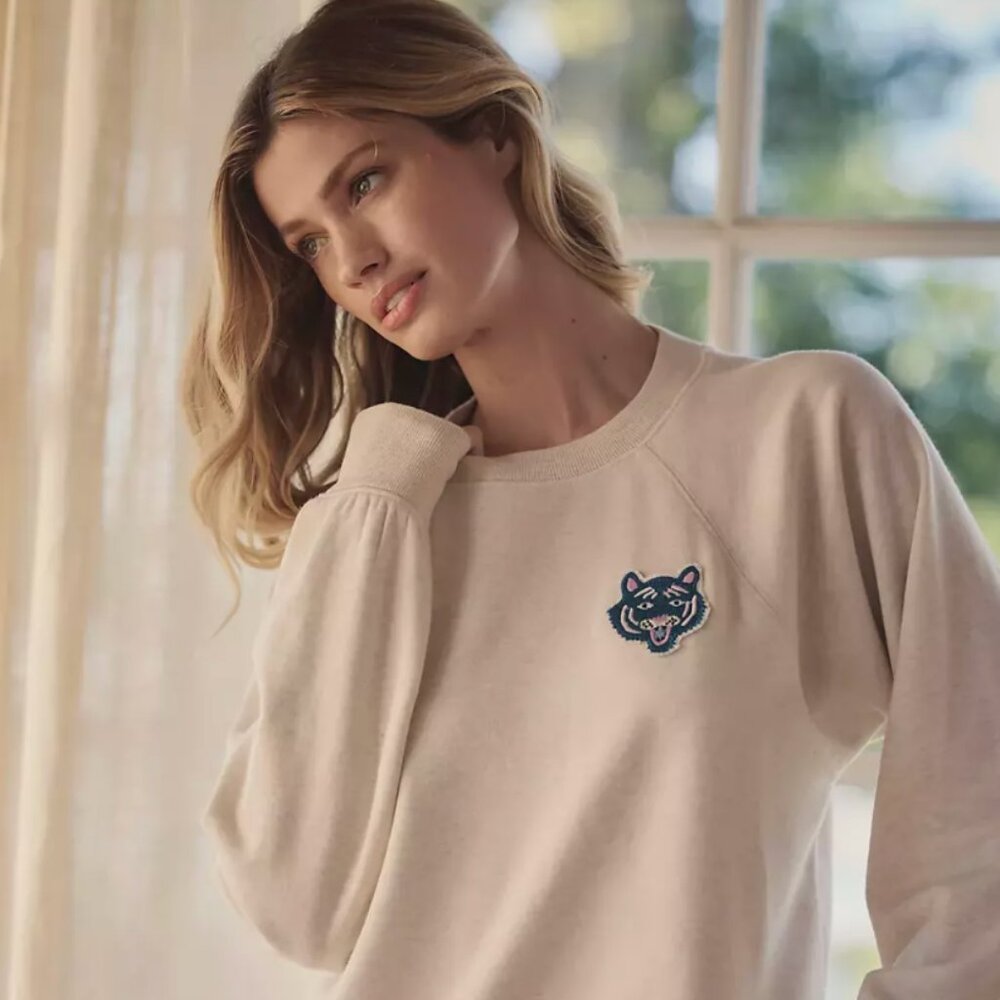 NWT Liv Lee x Anthropologie Tiger Crew Neck Sweatshirt Top Patchwork